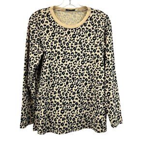 Yidarton Women’s Long Sleeve Leopard Print Tee Beige/Black Small